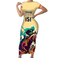 Kentucky Horse Racing Family Matching Short Sleeve Bodycon Dress and Hawaiian Shirt 151st Anniversary Sporting Art Gold Version LT9