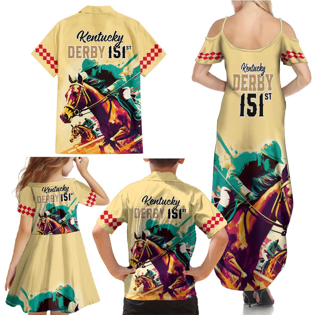 Kentucky Horse Racing Family Matching Summer Maxi Dress and Hawaiian Shirt 151st Anniversary Sporting Art Gold Version LT9