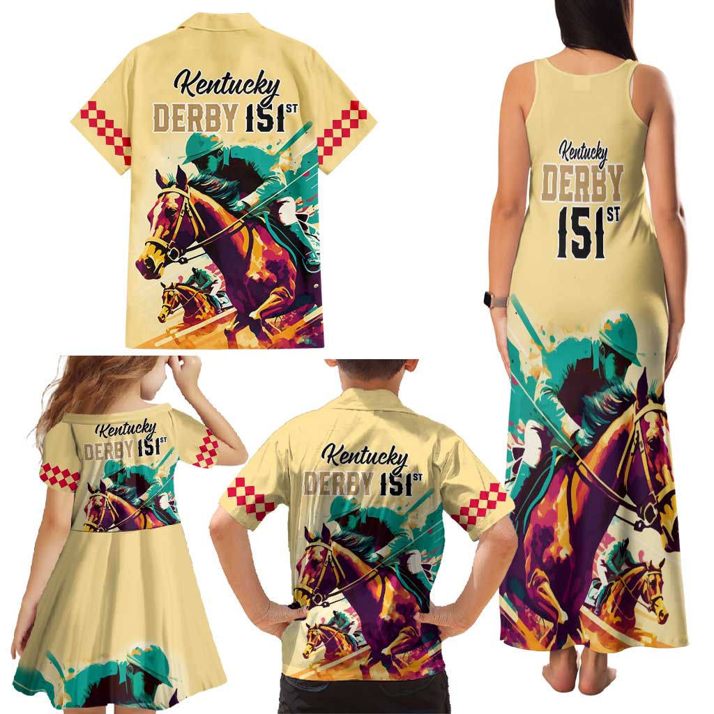 Kentucky Horse Racing Family Matching Tank Maxi Dress and Hawaiian Shirt 151st Anniversary Sporting Art Gold Version LT9