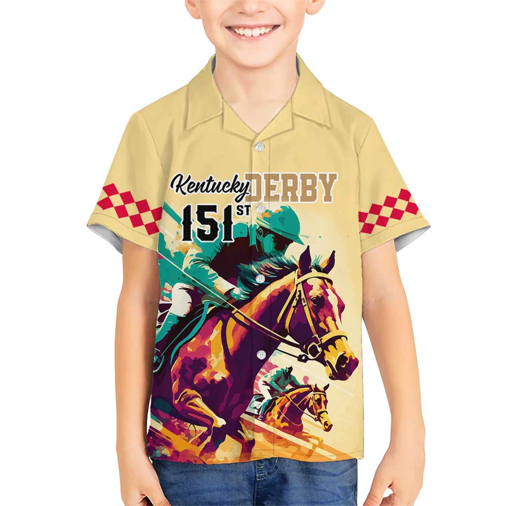 Kentucky Horse Racing Kid Hawaiian Shirt 151st Anniversary Sporting Art Gold Version LT9