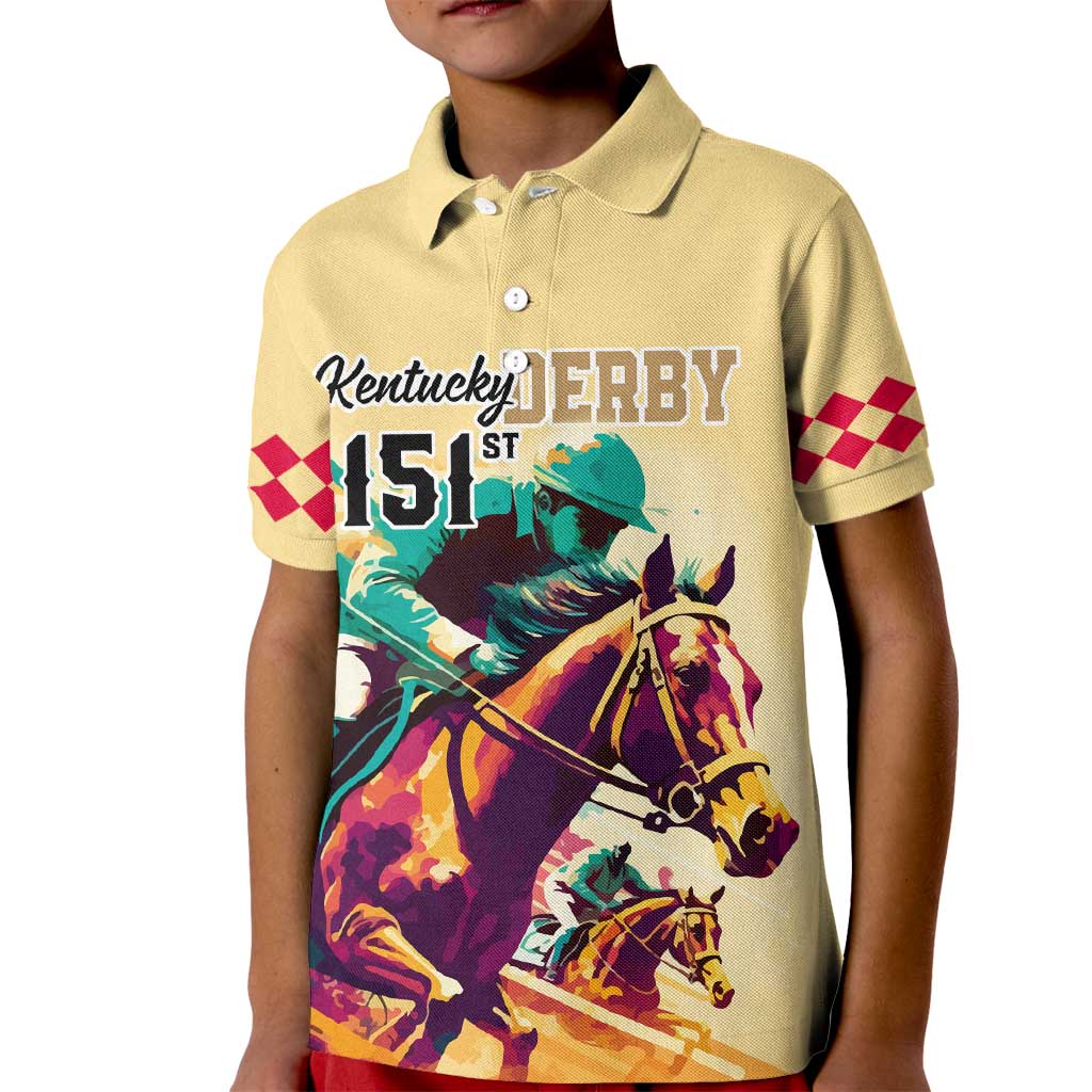 Kentucky Horse Racing Kid Polo Shirt 151st Anniversary Sporting Art Gold Version LT9