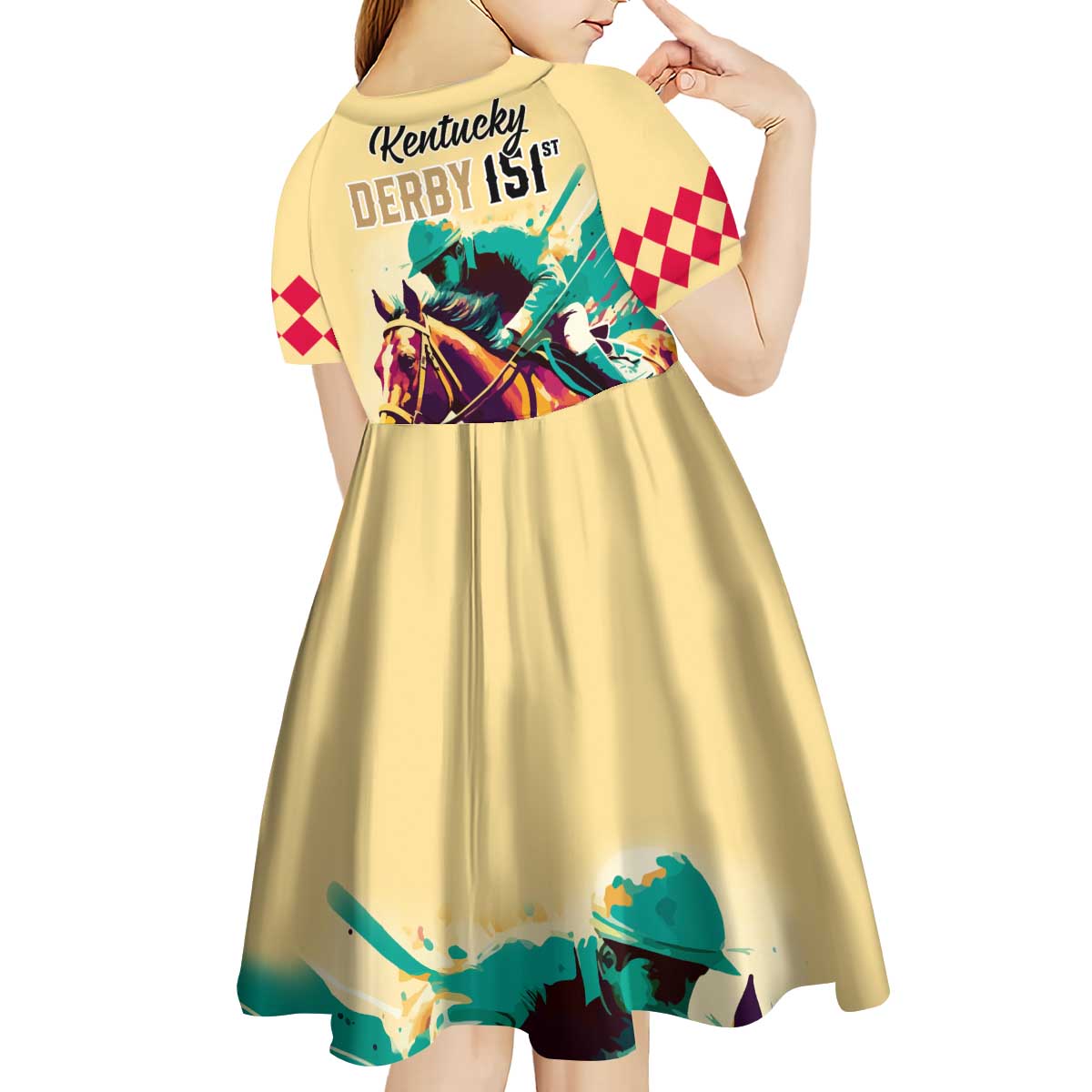 Kentucky Horse Racing Kid Short Sleeve Dress 151st Anniversary Sporting Art Gold Version LT9