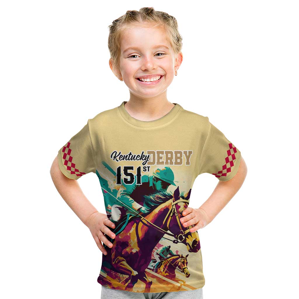Kentucky Horse Racing Kid T Shirt 151st Anniversary Sporting Art Gold Version LT9