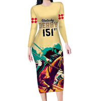 Kentucky Horse Racing Long Sleeve Bodycon Dress 151st Anniversary Sporting Art Gold Version LT9