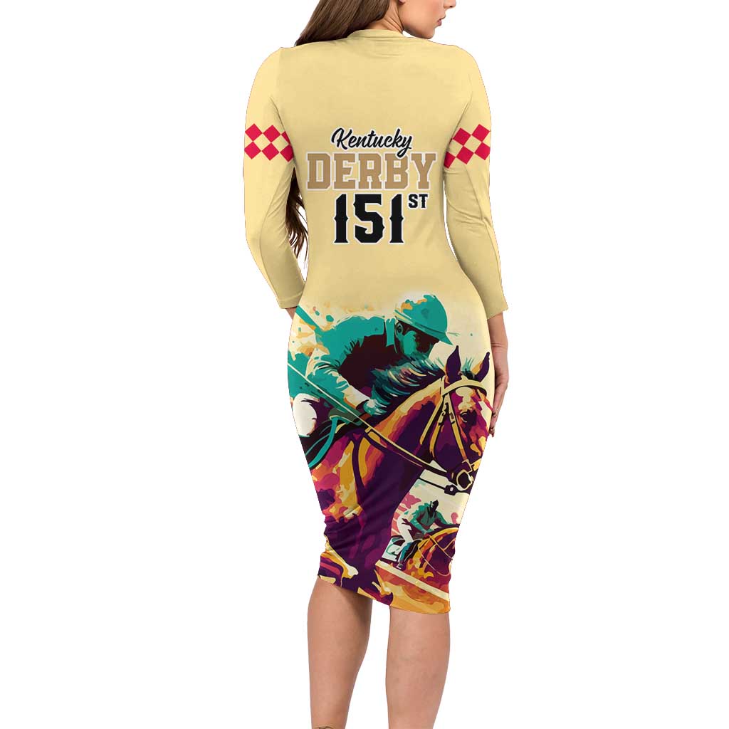 Kentucky Horse Racing Long Sleeve Bodycon Dress 151st Anniversary Sporting Art Gold Version LT9