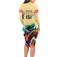 Kentucky Horse Racing Long Sleeve Bodycon Dress 151st Anniversary Sporting Art Gold Version LT9