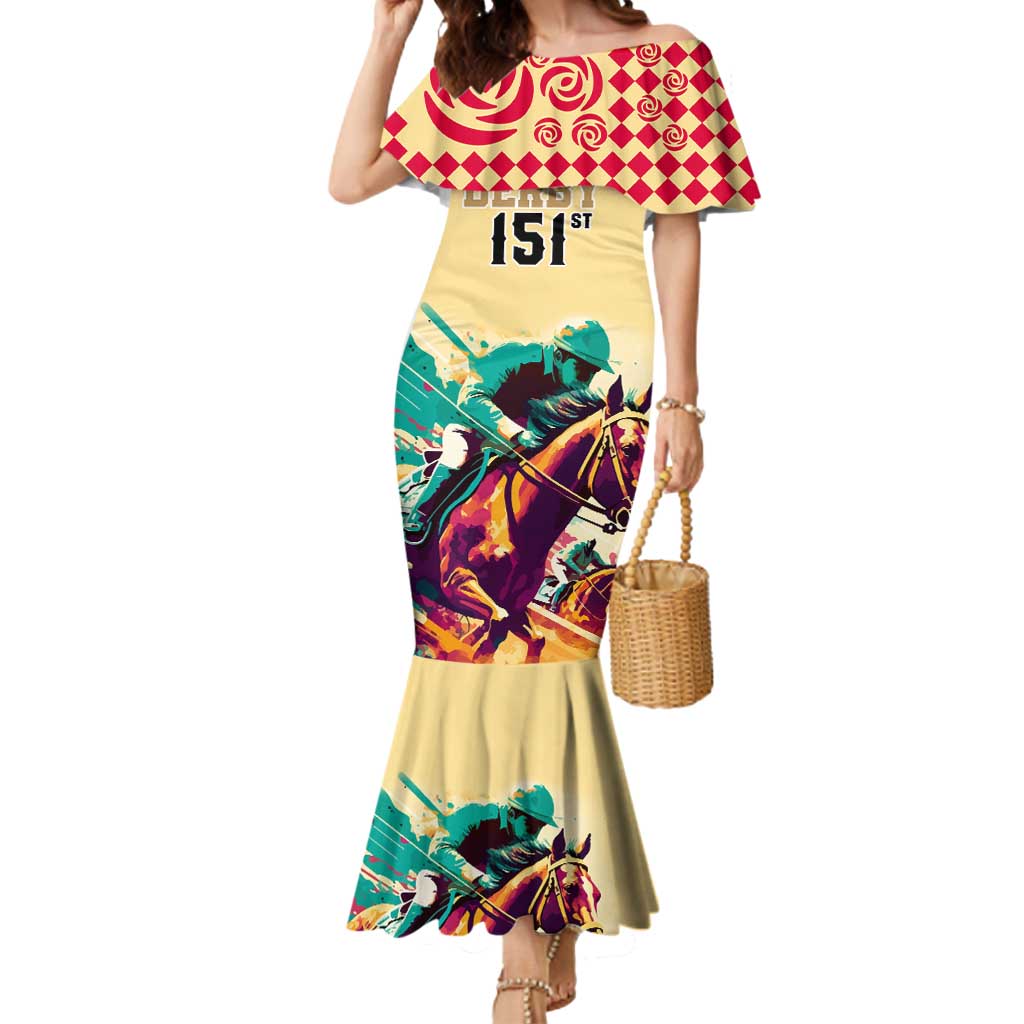 Kentucky Horse Racing Mermaid Dress 151st Anniversary Sporting Art Gold Version LT9
