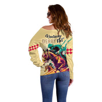 Kentucky Horse Racing Off Shoulder Sweater 151st Anniversary Sporting Art Gold Version LT9