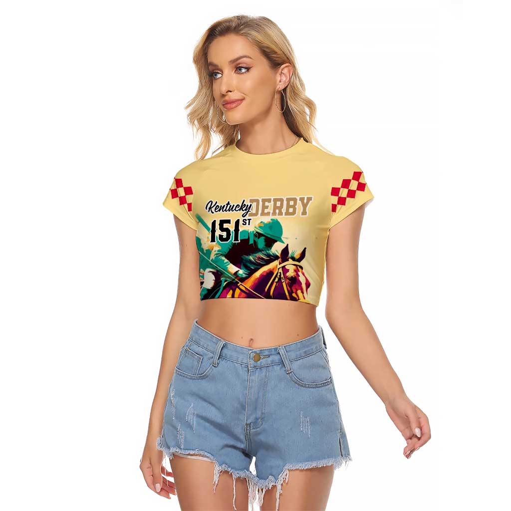 Kentucky Horse Racing Raglan Cropped T Shirt 151st Anniversary Sporting Art Gold Version LT9