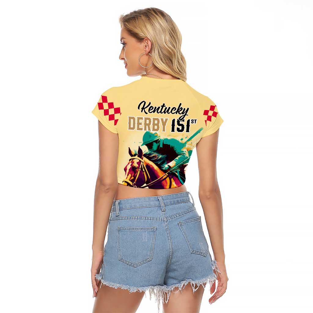 Kentucky Horse Racing Raglan Cropped T Shirt 151st Anniversary Sporting Art Gold Version LT9