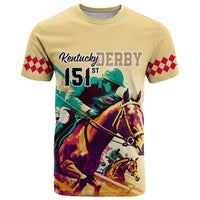 Kentucky Horse Racing T Shirt 151st Anniversary Sporting Art Gold Version LT9