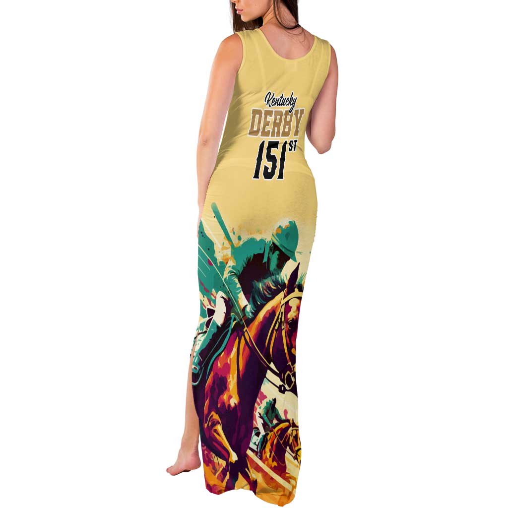 Kentucky Horse Racing Tank Maxi Dress 151st Anniversary Sporting Art Gold Version LT9