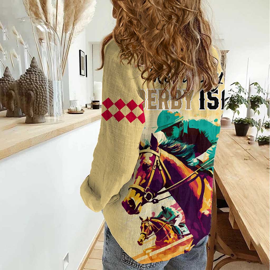 Kentucky Horse Racing Women Casual Shirt 151st Anniversary Sporting Art Gold Version LT9