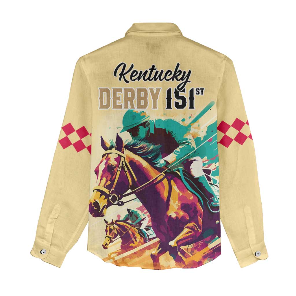 Kentucky Horse Racing Women Casual Shirt 151st Anniversary Sporting Art Gold Version LT9