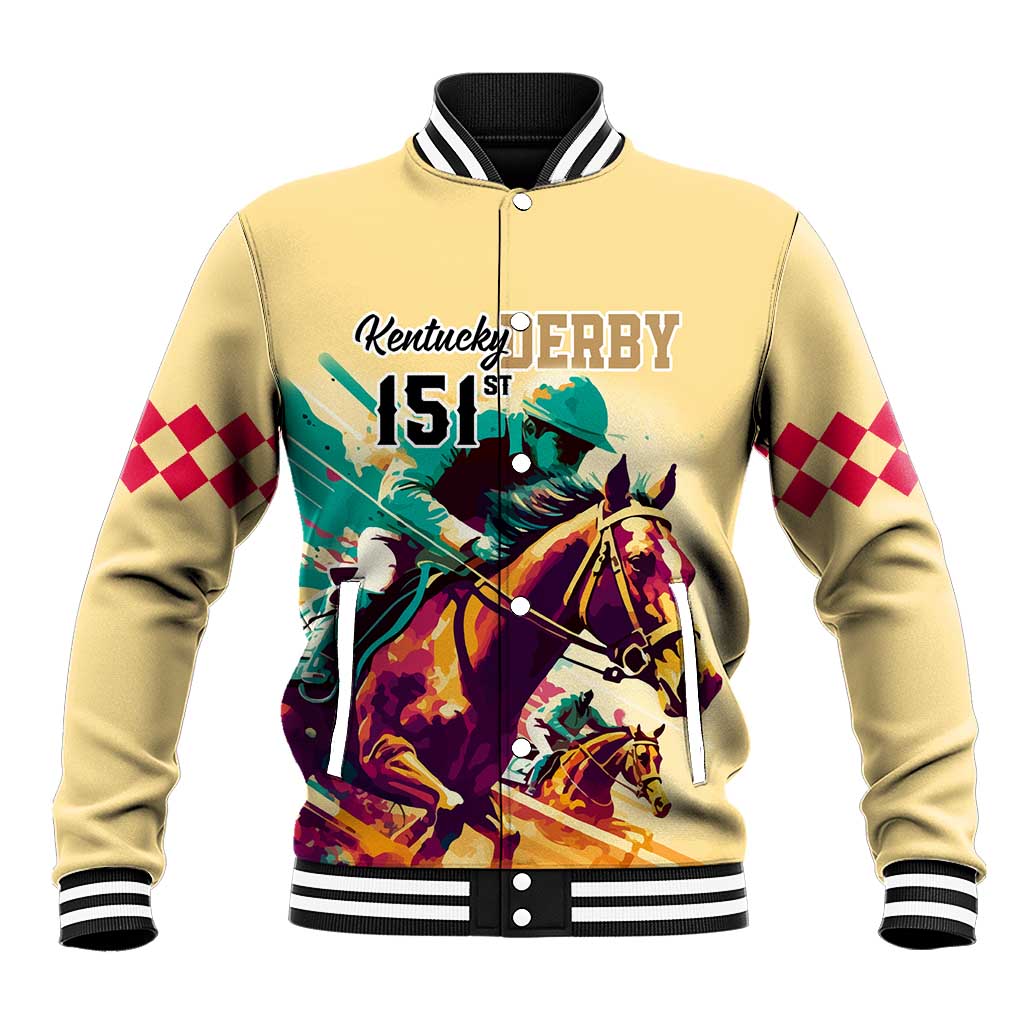 Personalised Kentucky Horse Racing Baseball Jacket 151st Anniversary Sporting Art Gold Version LT9