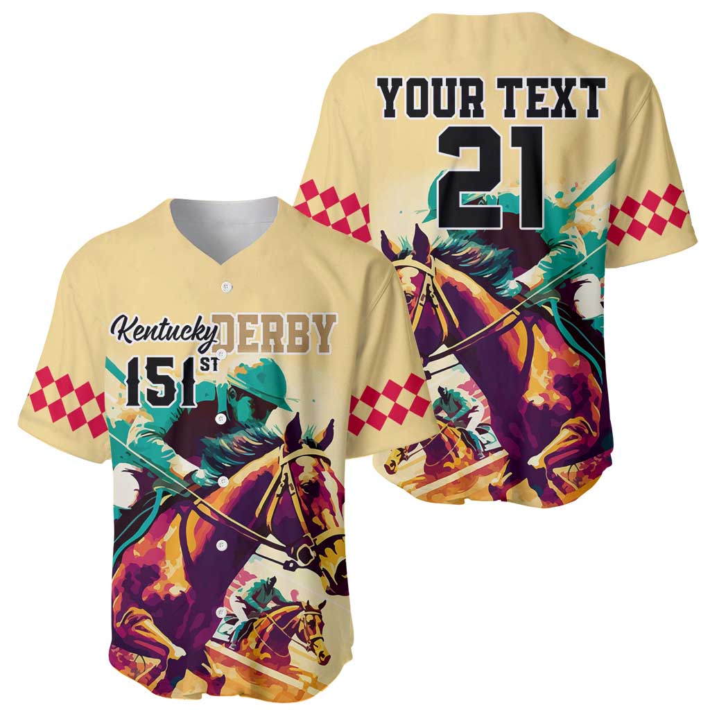 Personalised Kentucky Horse Racing Baseball Jersey 151st Anniversary Sporting Art Gold Version LT9