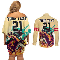Personalised Kentucky Horse Racing Couples Matching Off Shoulder Short Dress and Long Sleeve Button Shirts 151st Anniversary Sporting Art Gold Version LT9