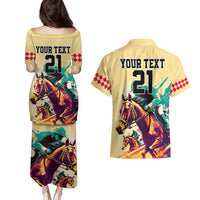 Personalised Kentucky Horse Racing Couples Matching Puletasi Dress and Hawaiian Shirt 151st Anniversary Sporting Art Gold Version LT9