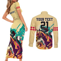 Personalised Kentucky Horse Racing Couples Matching Short Sleeve Bodycon Dress and Long Sleeve Button Shirts 151st Anniversary Sporting Art Gold Version LT9