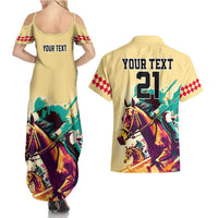 Personalised Kentucky Horse Racing Couples Matching Summer Maxi Dress and Hawaiian Shirt 151st Anniversary Sporting Art Gold Version LT9