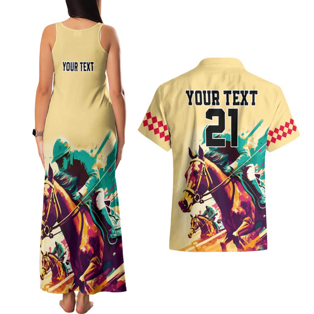 Personalised Kentucky Horse Racing Couples Matching Tank Maxi Dress and Hawaiian Shirt 151st Anniversary Sporting Art Gold Version LT9