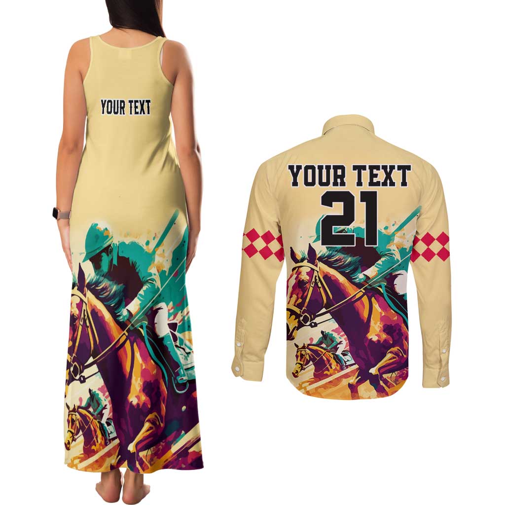 Personalised Kentucky Horse Racing Couples Matching Tank Maxi Dress and Long Sleeve Button Shirts 151st Anniversary Sporting Art Gold Version LT9