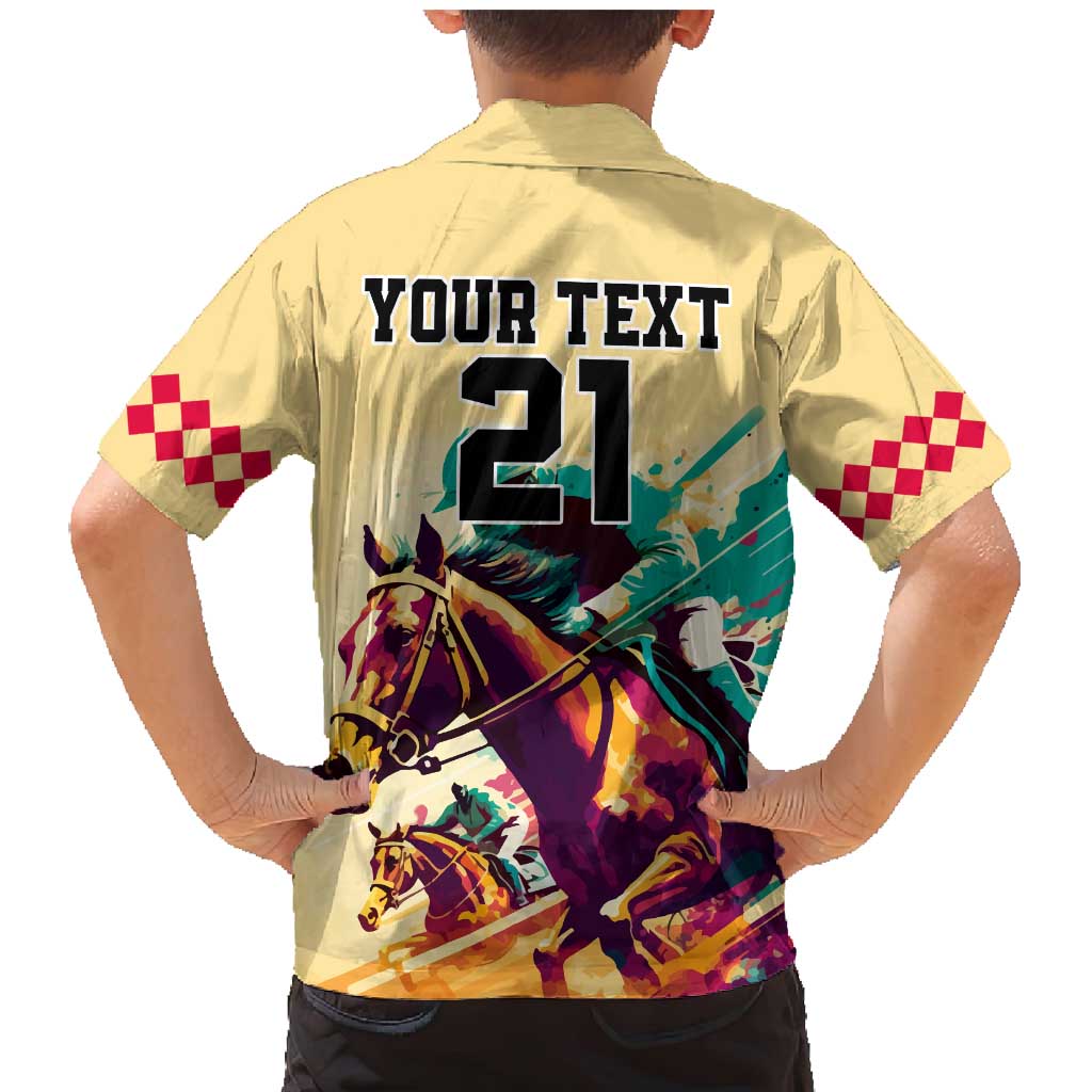 Personalised Kentucky Horse Racing Family Matching Mermaid Dress and Hawaiian Shirt 151st Anniversary Sporting Art Gold Version LT9