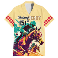 Personalised Kentucky Horse Racing Family Matching Off Shoulder Long Sleeve Dress and Hawaiian Shirt 151st Anniversary Sporting Art Gold Version LT9