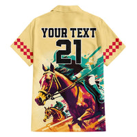 Personalised Kentucky Horse Racing Family Matching Off Shoulder Short Dress and Hawaiian Shirt 151st Anniversary Sporting Art Gold Version LT9