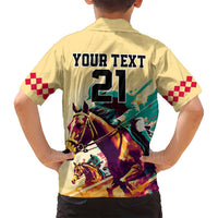 Personalised Kentucky Horse Racing Family Matching Puletasi Dress and Hawaiian Shirt 151st Anniversary Sporting Art Gold Version LT9