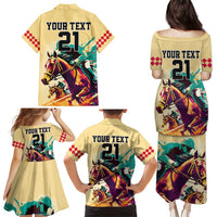 Personalised Kentucky Horse Racing Family Matching Puletasi Dress and Hawaiian Shirt 151st Anniversary Sporting Art Gold Version LT9