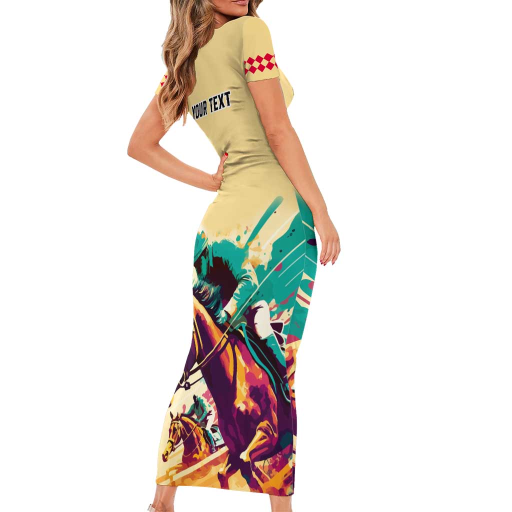 Personalised Kentucky Horse Racing Family Matching Short Sleeve Bodycon Dress and Hawaiian Shirt 151st Anniversary Sporting Art Gold Version LT9