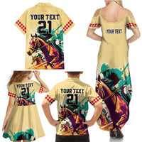 Personalised Kentucky Horse Racing Family Matching Summer Maxi Dress and Hawaiian Shirt 151st Anniversary Sporting Art Gold Version LT9
