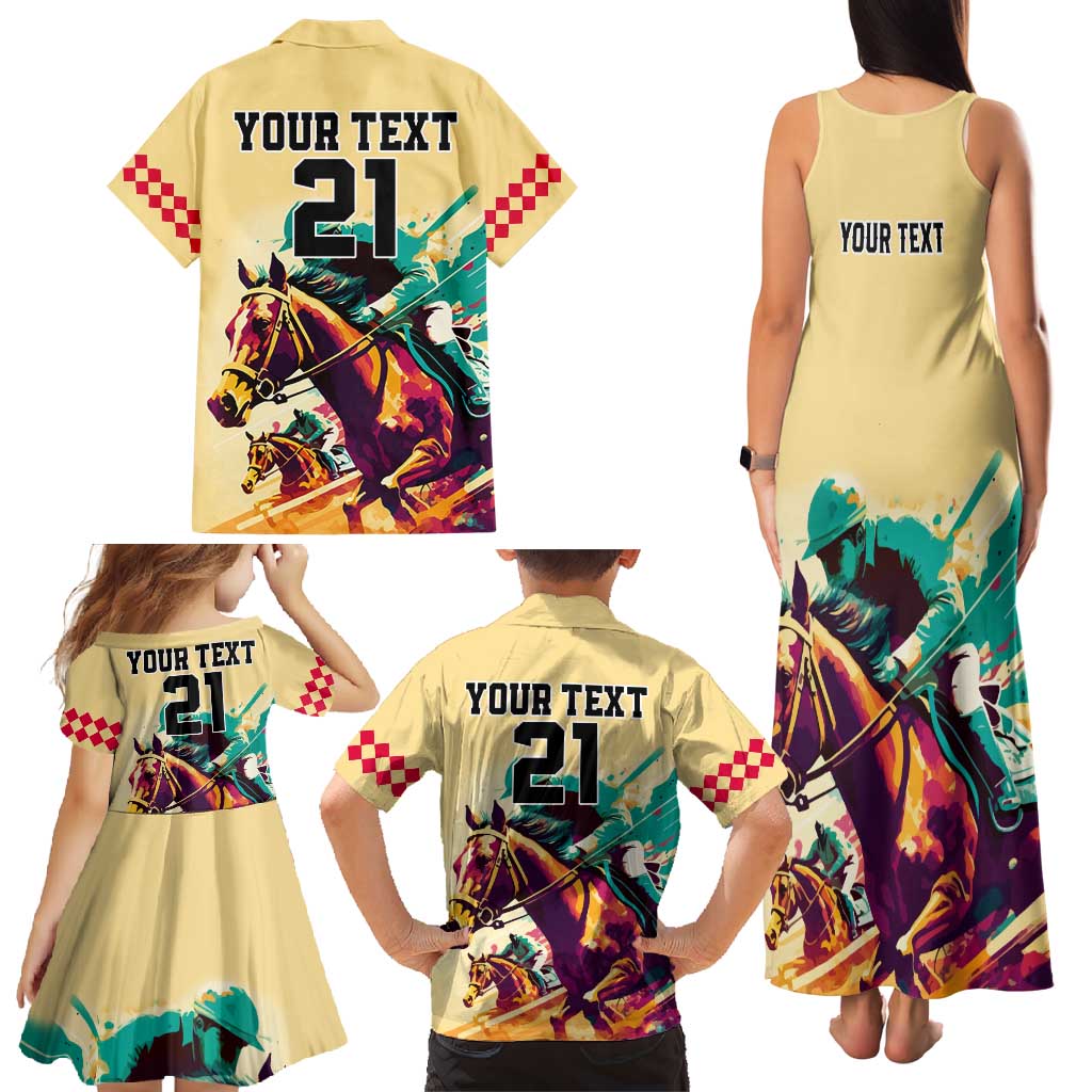 Personalised Kentucky Horse Racing Family Matching Tank Maxi Dress and Hawaiian Shirt 151st Anniversary Sporting Art Gold Version LT9