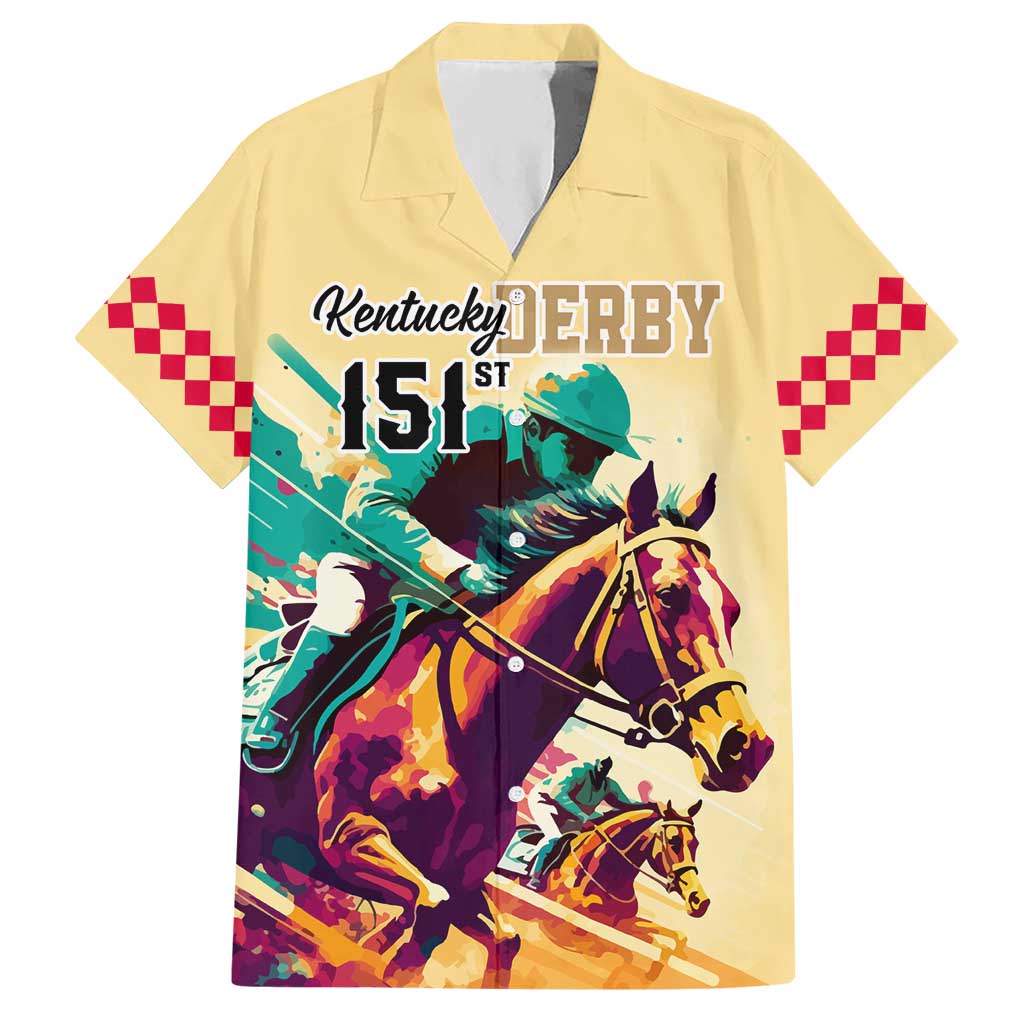 Personalised Kentucky Horse Racing Hawaiian Shirt 151st Anniversary Sporting Art Gold Version LT9