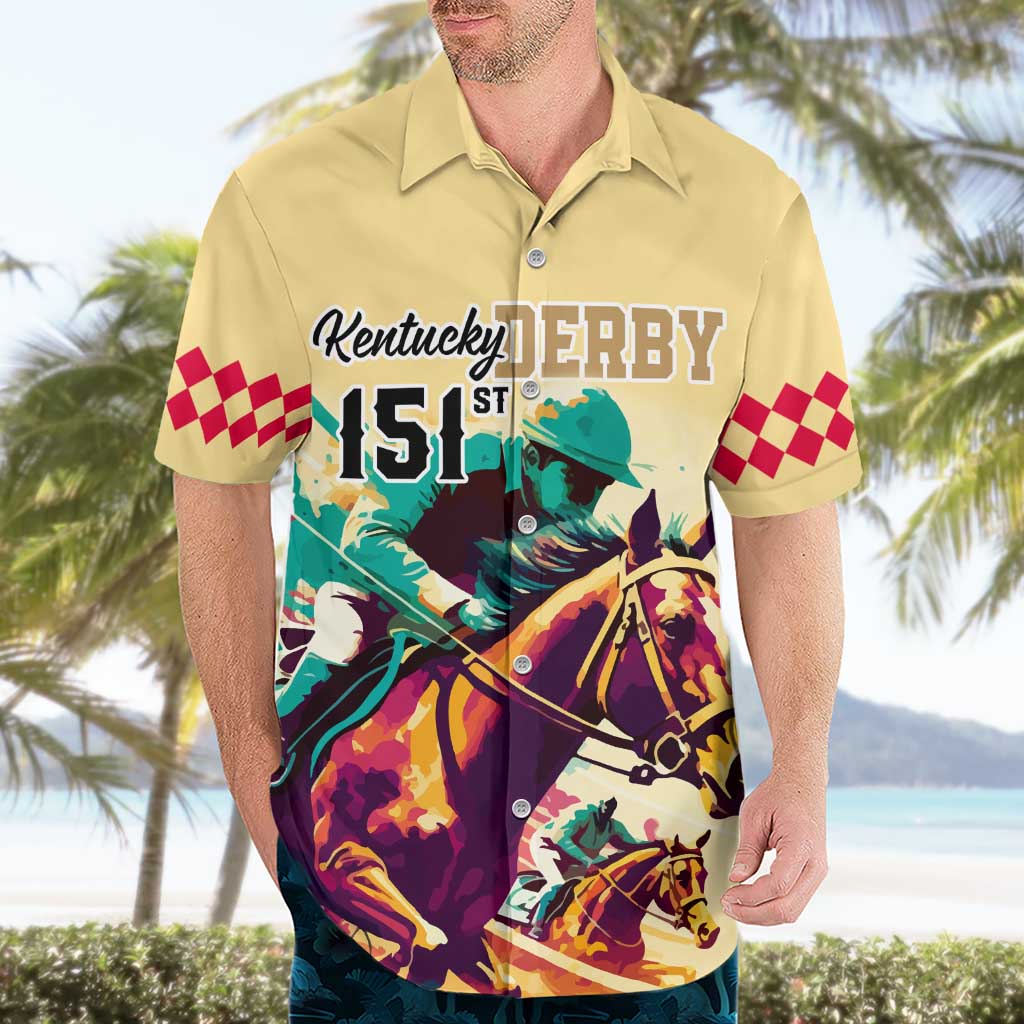 Personalised Kentucky Horse Racing Hawaiian Shirt 151st Anniversary Sporting Art Gold Version LT9