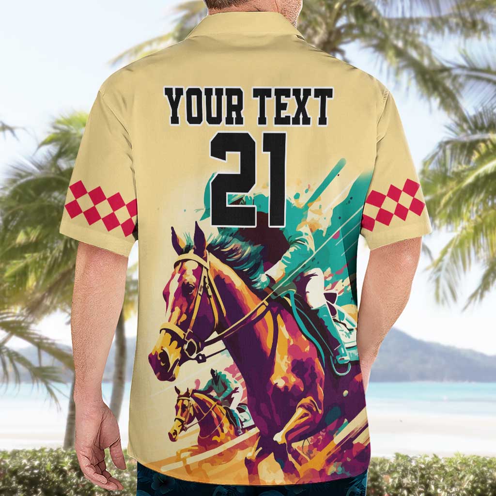 Personalised Kentucky Horse Racing Hawaiian Shirt 151st Anniversary Sporting Art Gold Version LT9