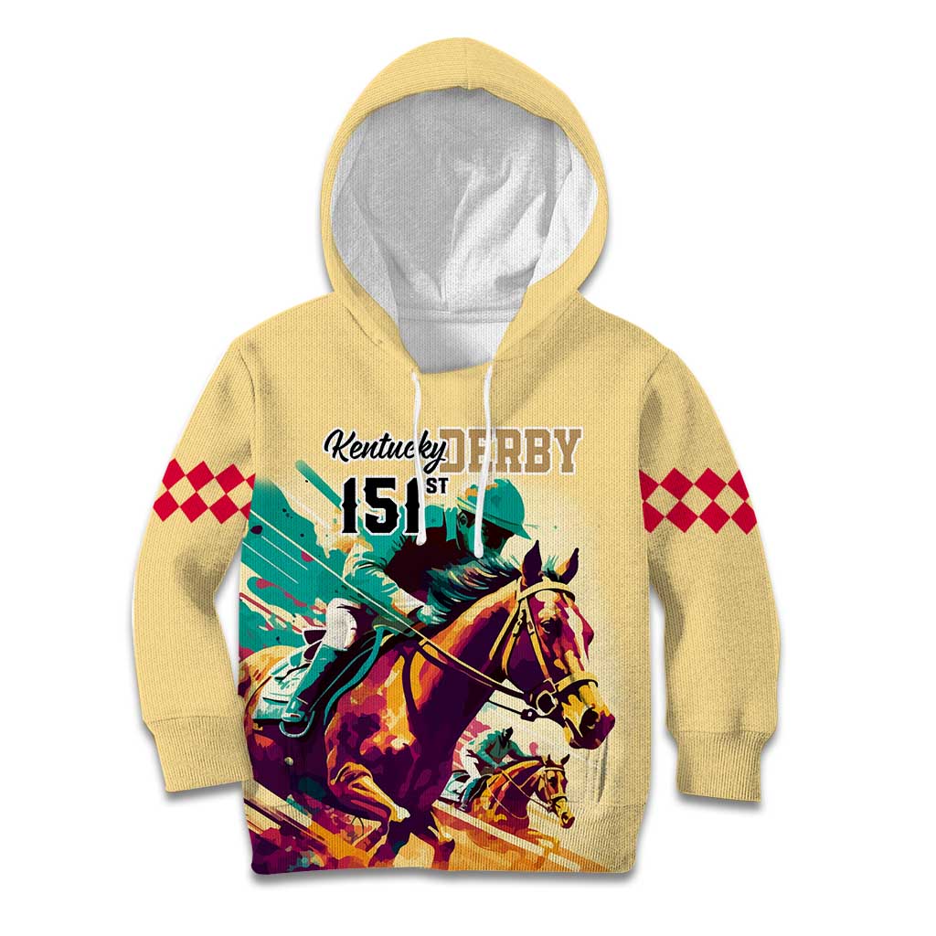 Personalised Kentucky Horse Racing Kid Hoodie 151st Anniversary Sporting Art Gold Version LT9