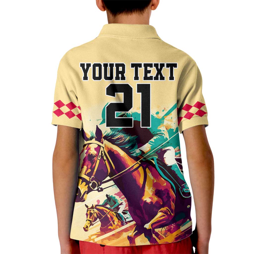 Personalised Kentucky Horse Racing Kid Polo Shirt 151st Anniversary Sporting Art Gold Version LT9