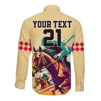 Personalised Kentucky Horse Racing Long Sleeve Button Shirt 151st Anniversary Sporting Art Gold Version LT9