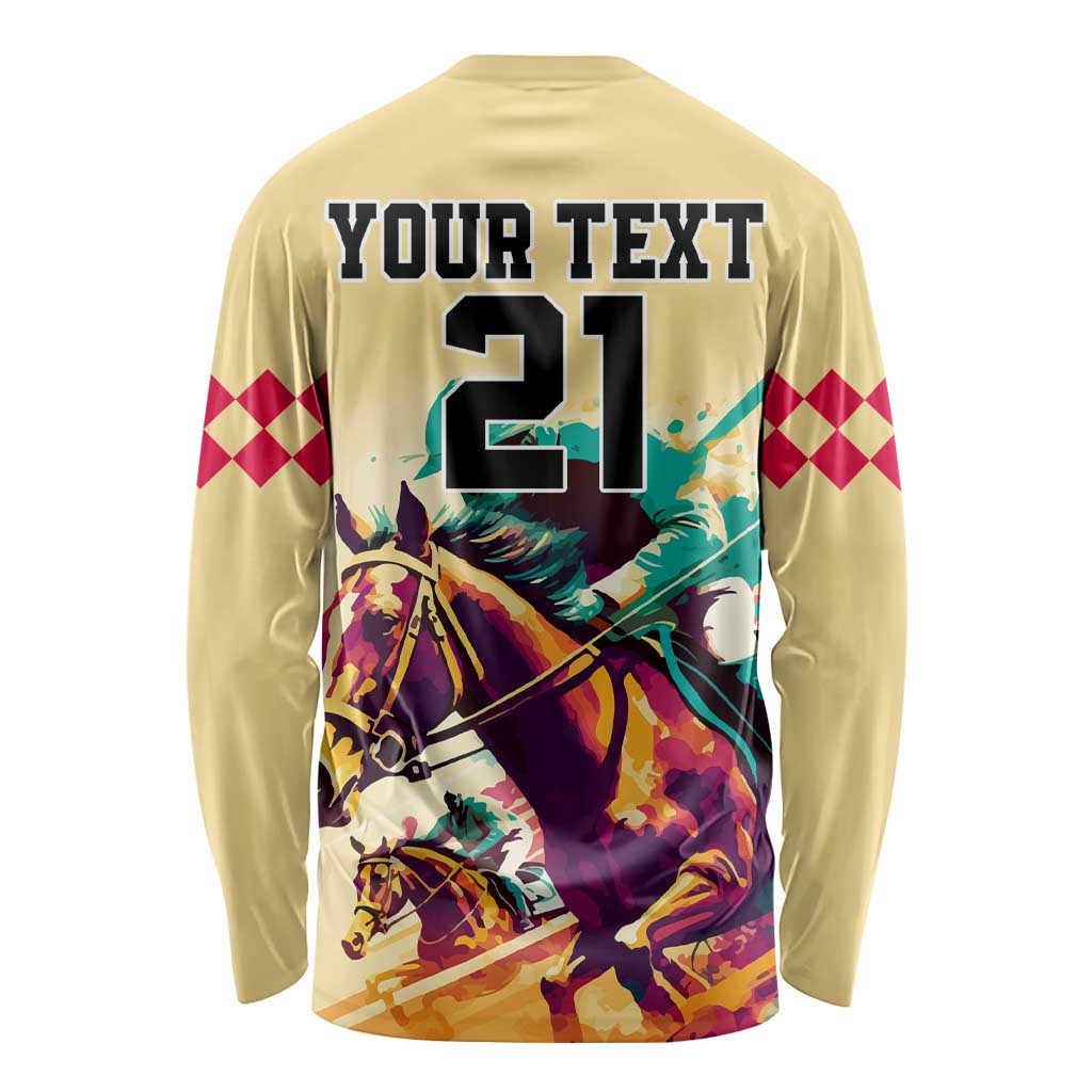Personalised Kentucky Horse Racing Long Sleeve Shirt 151st Anniversary Sporting Art Gold Version LT9
