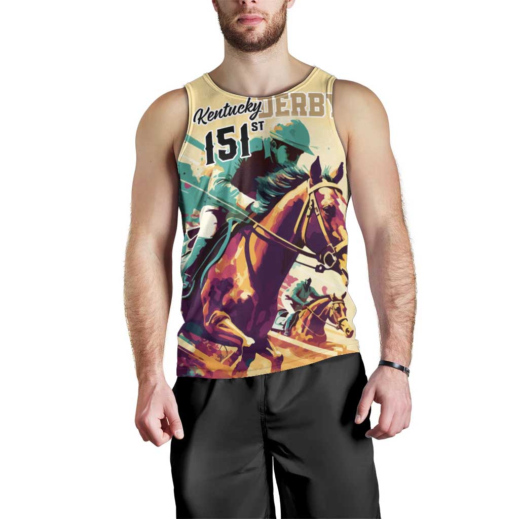 Personalised Kentucky Horse Racing Men Tank Top 151st Anniversary Sporting Art Gold Version LT9