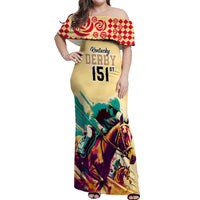 Personalised Kentucky Horse Racing Off Shoulder Maxi Dress 151st Anniversary Sporting Art Gold Version LT9