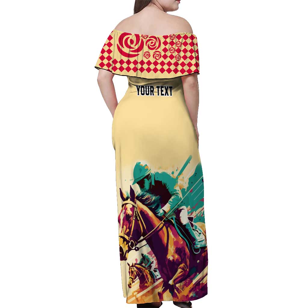 Personalised Kentucky Horse Racing Off Shoulder Maxi Dress 151st Anniversary Sporting Art Gold Version LT9