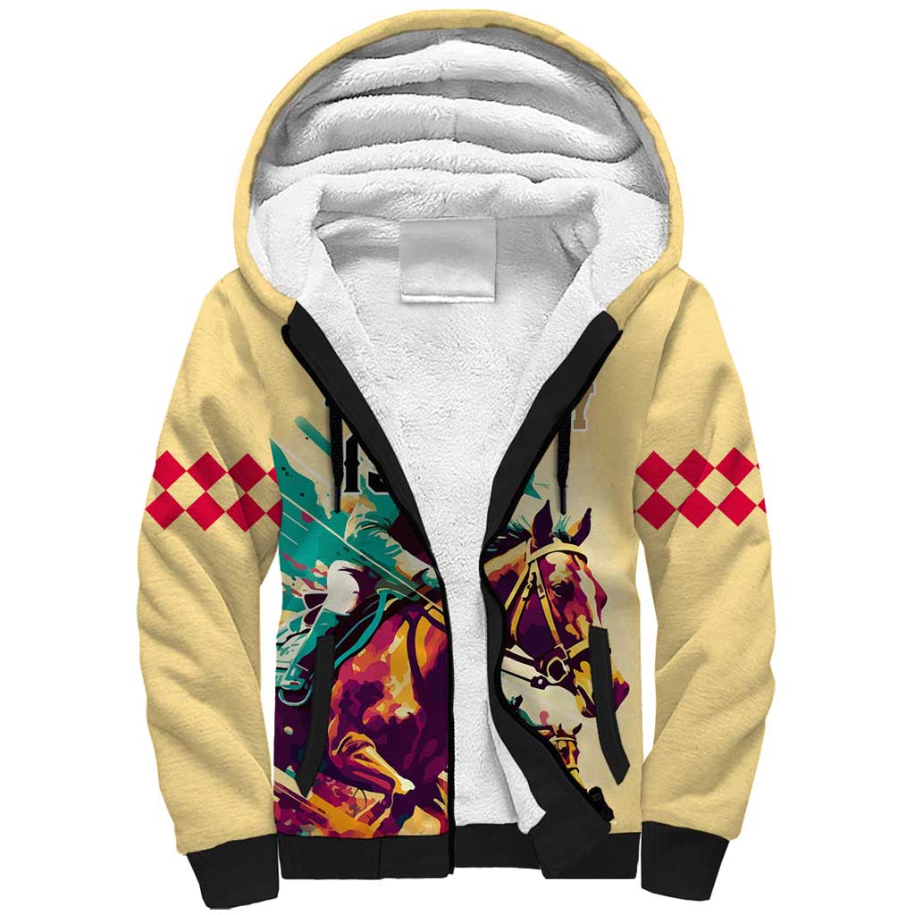Personalised Kentucky Horse Racing Sherpa Hoodie 151st Anniversary Sporting Art Gold Version LT9