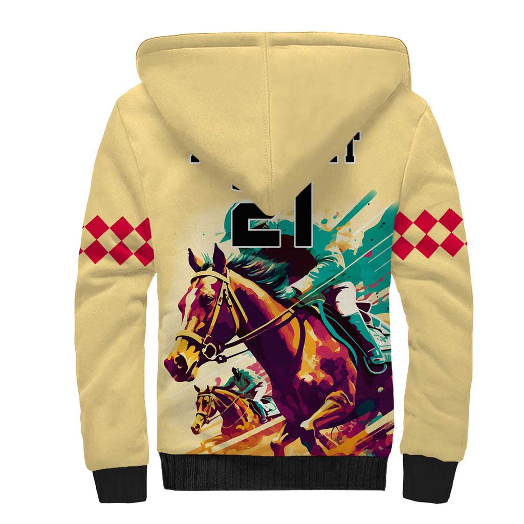 Personalised Kentucky Horse Racing Sherpa Hoodie 151st Anniversary Sporting Art Gold Version LT9