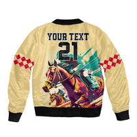 Personalised Kentucky Horse Racing Sleeve Zip Bomber Jacket 151st Anniversary Sporting Art Gold Version LT9