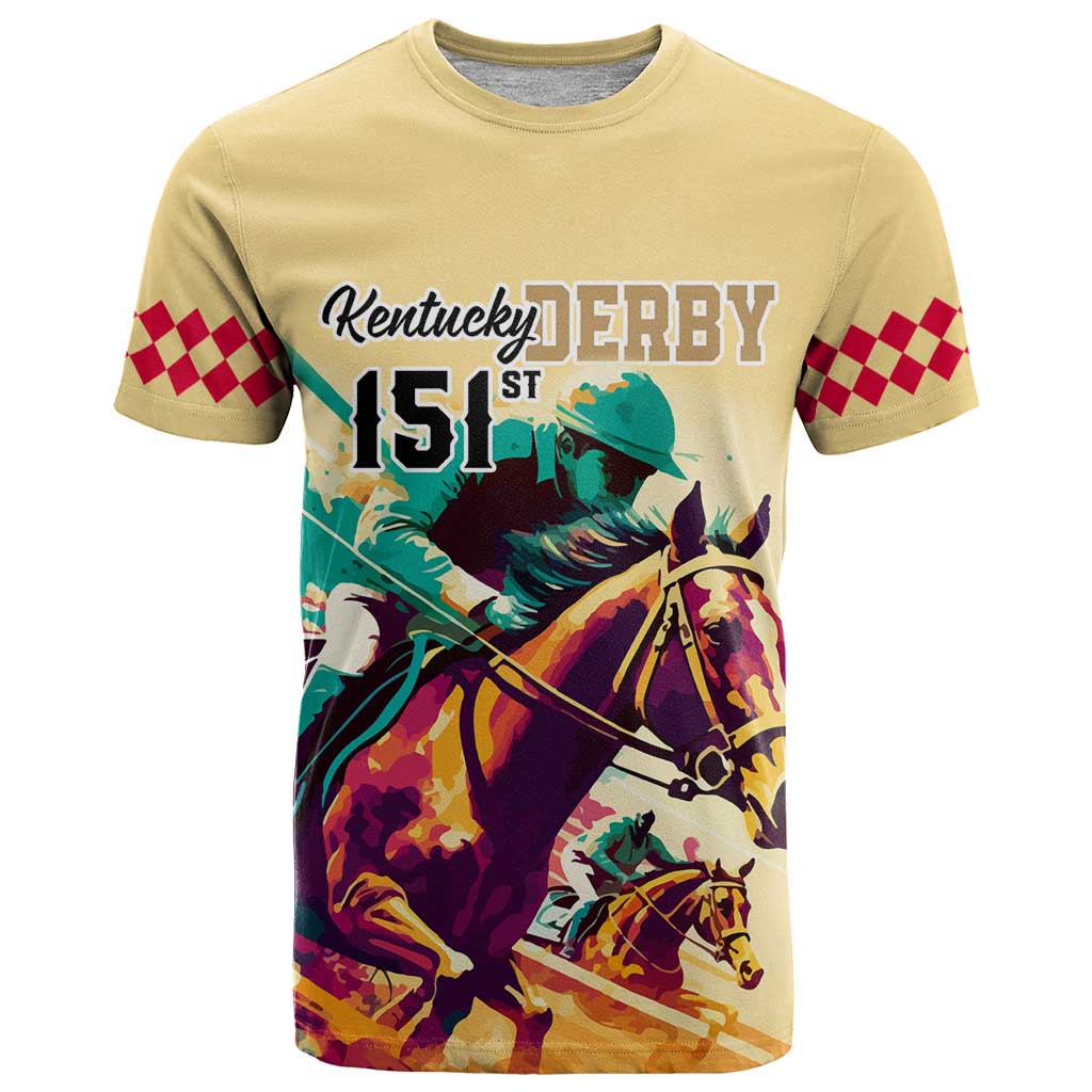 Personalised Kentucky Horse Racing T Shirt 151st Anniversary Sporting Art Gold Version LT9
