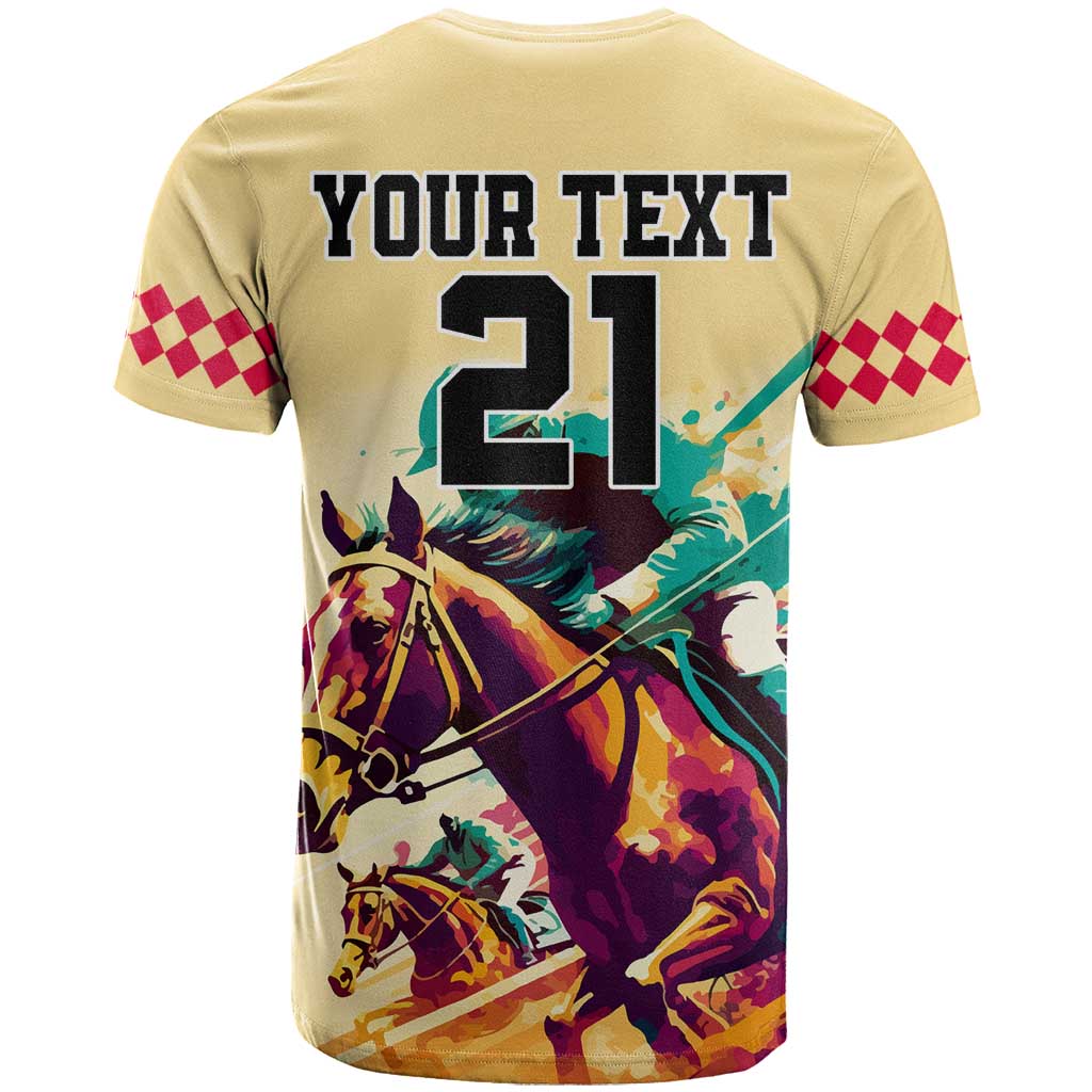 Personalised Kentucky Horse Racing T Shirt 151st Anniversary Sporting Art Gold Version LT9
