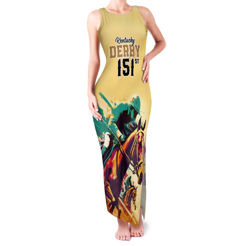 Personalised Kentucky Horse Racing Tank Maxi Dress 151st Anniversary Sporting Art Gold Version LT9